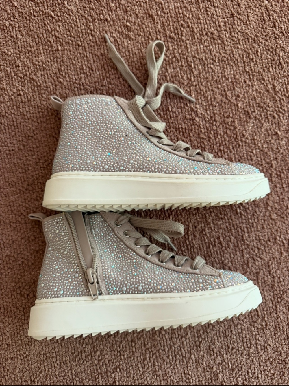 Steve Madden Sparkle High-Top Sneakers in Light Taupe